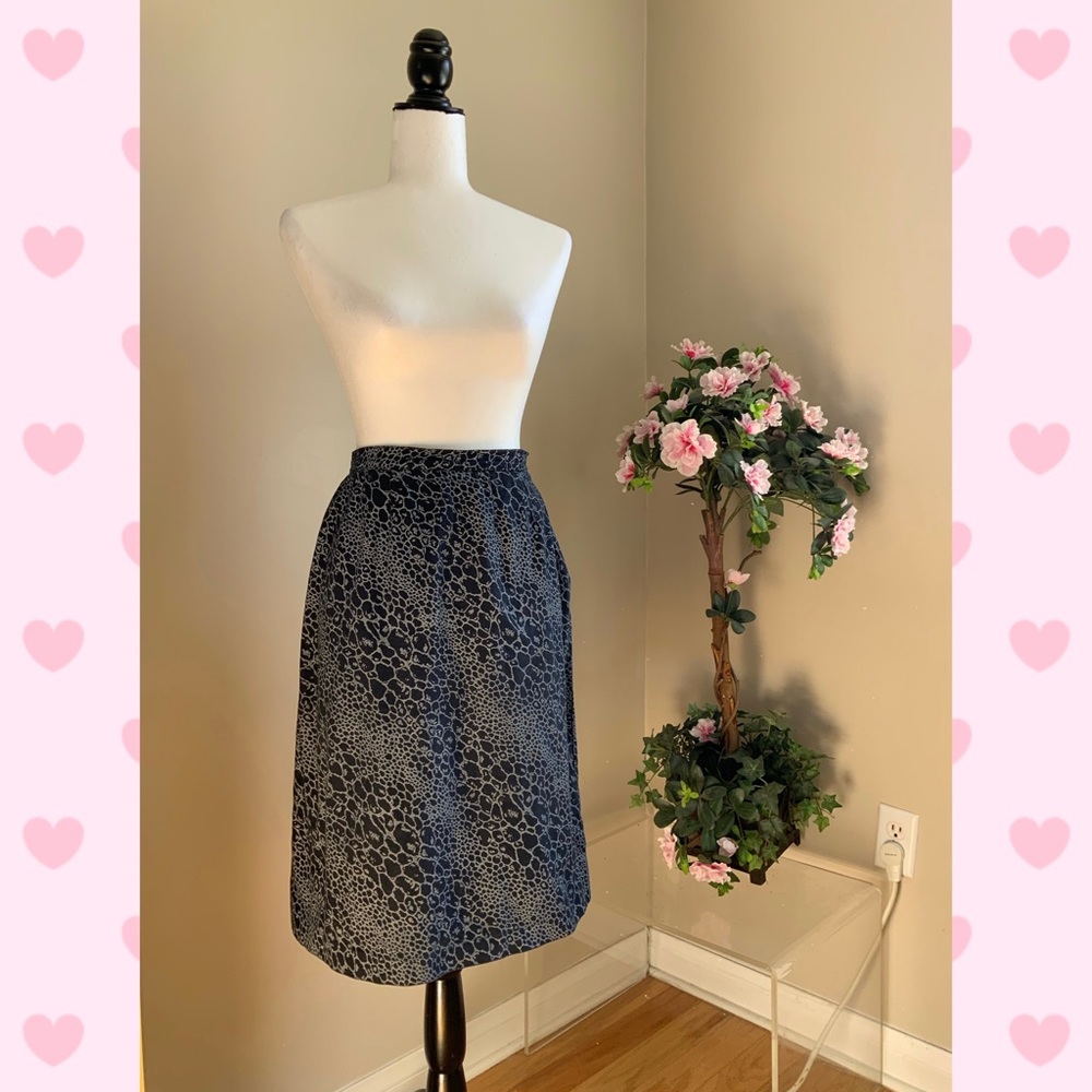 Vintage Floral Dark Navy Blue Skirt